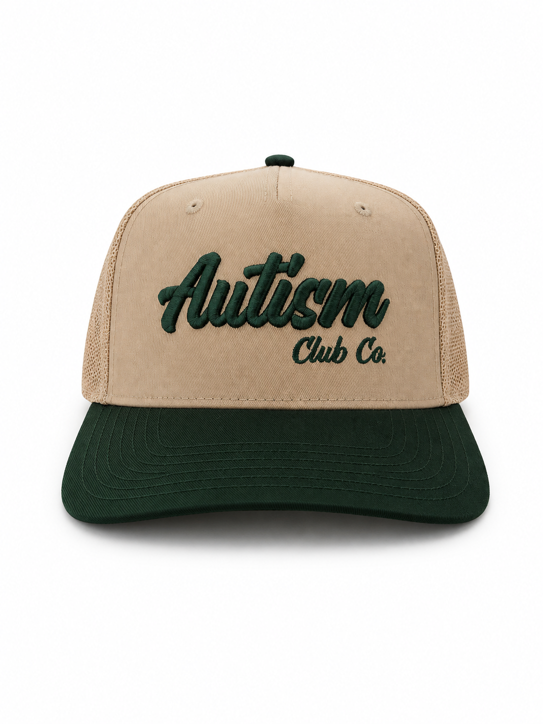 Autism Club Co. Trucker Hat – Khaki / Forest Green