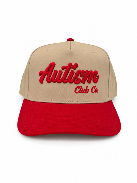 Autism Club Co. Snapback Hat – Khaki / Red